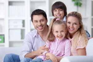 family spending time indoors in comfortable home