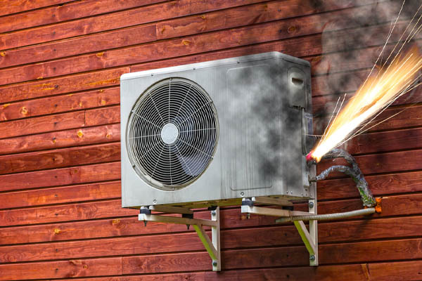 image of an air conditioner condenser that is on fire