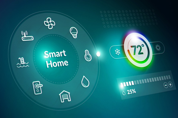 image of a smart home and smart thermostat for heating and cooling