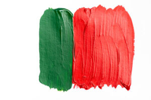 red and green paint depicting colors of diesel fuel