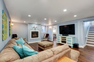 cozy home basement transformed to TV room
