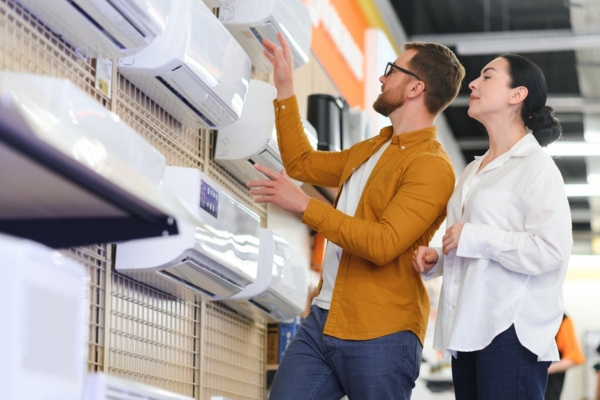 couple choosing an air conditioner at the store