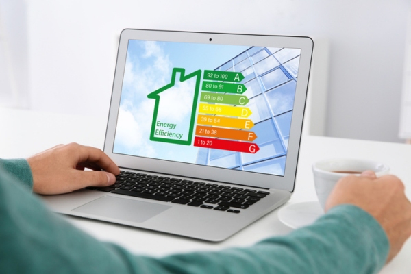 energy efficiency meter displayed on a laptop screen depicting boiler