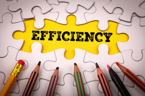 EFFICIENCY word revealed under jigsaw puzzle