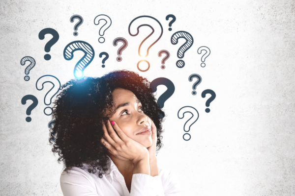 question marks doodled around a girl's head depicting HVAC Warranty Coverage questions